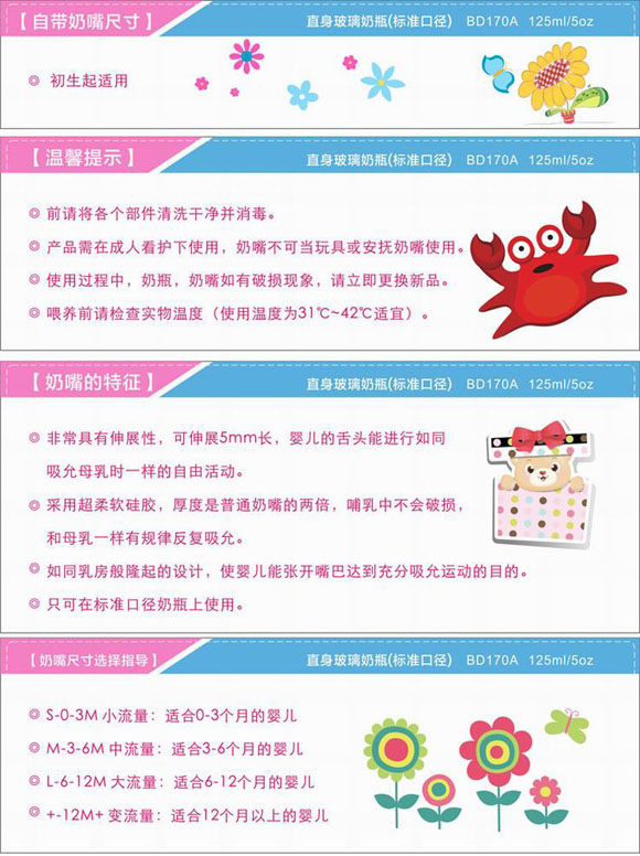 寶德直身玻璃奶瓶125ml藍