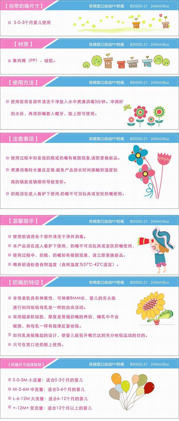 寶德嬰兒自動PP奶瓶240ml藍