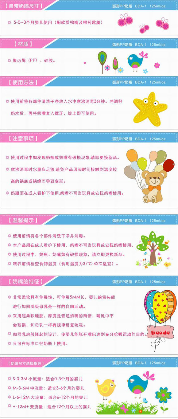 寶德弧形PP奶瓶125ml藍