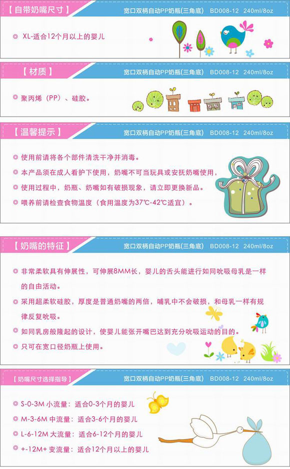 寶德三角底PP奶瓶240ml白