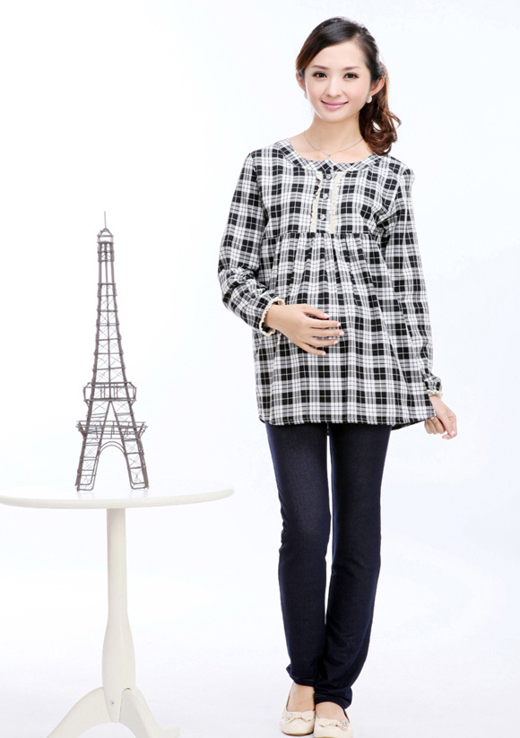 康福祿孕婦襯衫黑白格