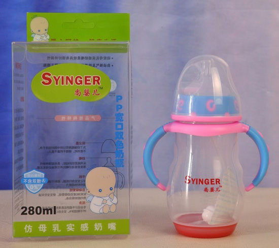 尚嬰兒PP雙色感溫奶瓶280ml藍色