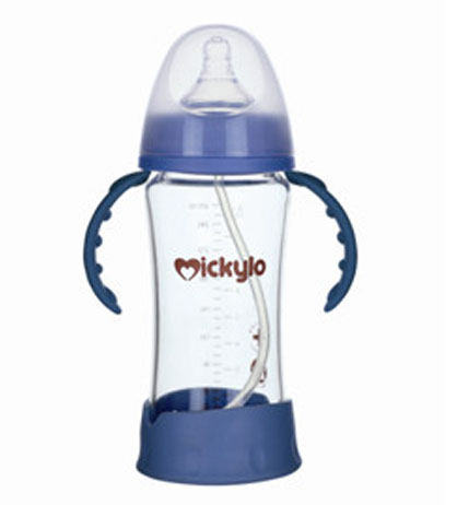 米奇樂防破晶鉆玻璃寬口自動(dòng)奶瓶260ml