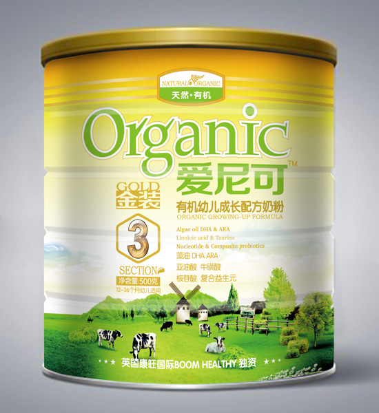 愛尼可金裝有機(jī)幼兒成長(zhǎng)配方奶粉3段500g