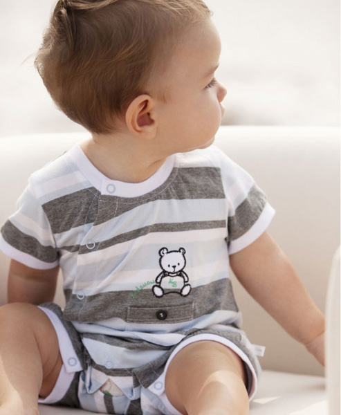 哇喔哇喔新款間條小熊連體衣