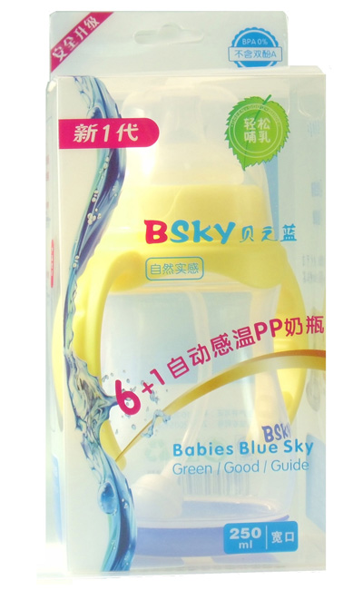 貝之藍6+1寬口自動感溫PP奶瓶金黃色
