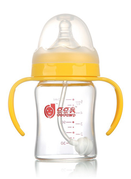 豆豆我150ml寬口帶柄玻璃奶瓶