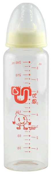 優(yōu)恩黃色標(biāo)口晶鉆直身玻璃奶瓶240ml