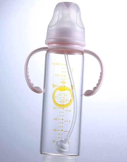 樂哈哈標(biāo)口直形240毫升晶鉆玻璃奶瓶