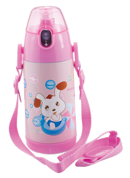 樂蓓粉色背帶卡通可愛保溫杯