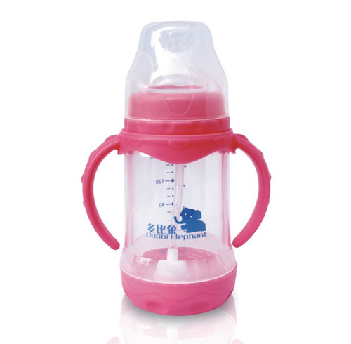多比象帶手柄嬰兒奶瓶150ml粉色