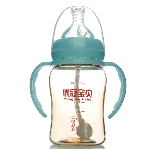 優(yōu)冠寶貝PPSU寬口帶柄自動奶瓶180ml藍色