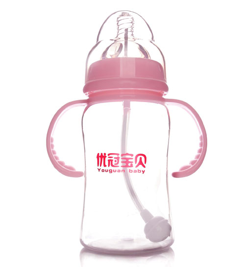 優(yōu)冠寶貝寬口帶柄自動PP奶瓶260ml紅色