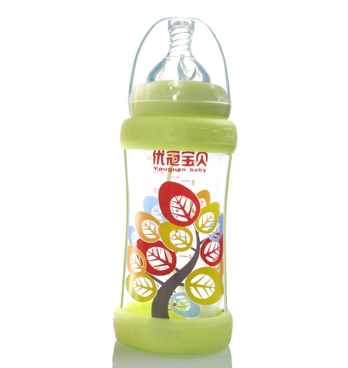 優(yōu)冠寶貝標(biāo)口防護玻璃奶瓶260ml綠色