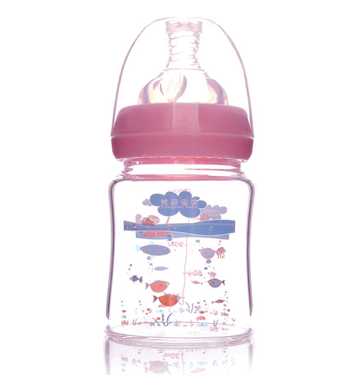 優(yōu)冠寶貝寬口金鉆玻璃奶瓶150ml紅色