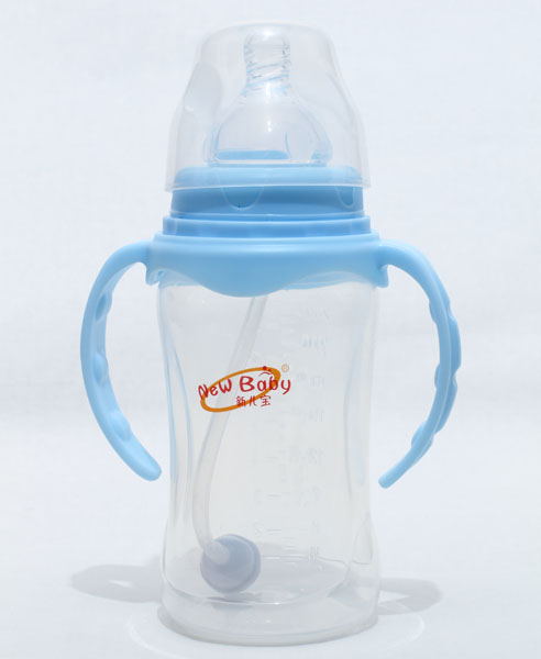 新兒寶天藍色寬口270ml雙耳自動圓腰形PP奶瓶