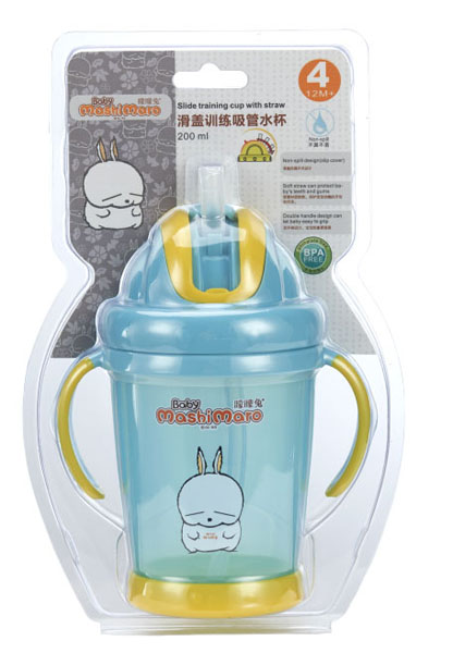 矇矇兔藍色滑蓋訓練吸管杯