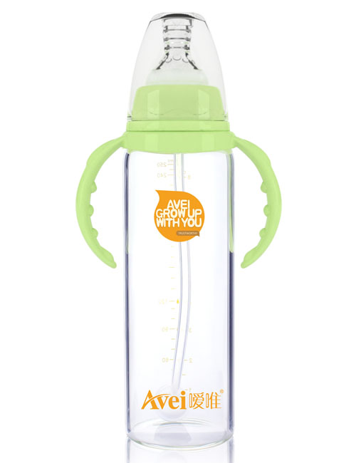 噯唯標準口徑帶柄自動高硼硅玻璃奶瓶(250ml)