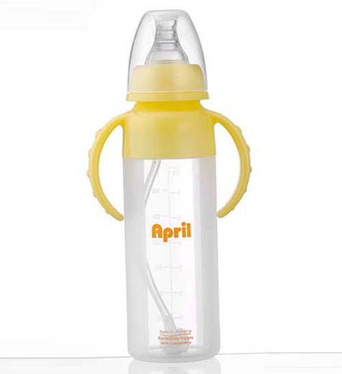 愛普麗標(biāo)口液態(tài)硅膠奶瓶240ml黃色