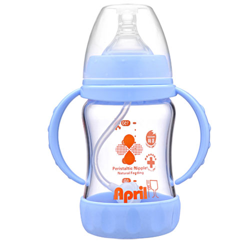 愛普麗寬口弧形玻璃奶瓶150ml藍(lán)色