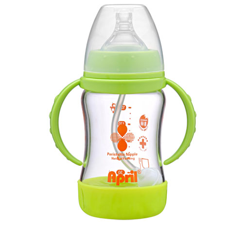 愛普麗寬口弧形玻璃奶瓶150ml綠色
