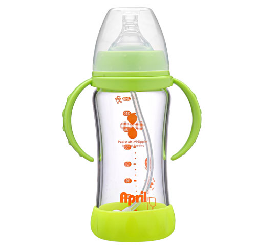 愛(ài)普麗寬口弧形玻璃奶瓶240ml綠色