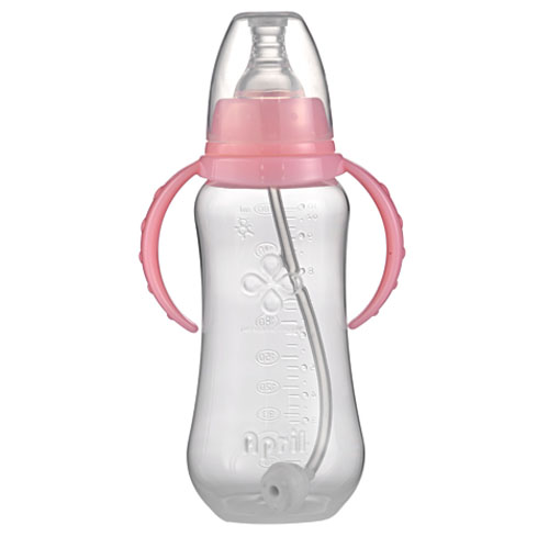 愛普麗標(biāo)口弧形PP奶瓶280ml粉色