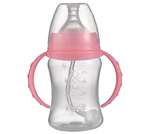 愛(ài)普麗寬口弧形PP奶瓶180ml粉色