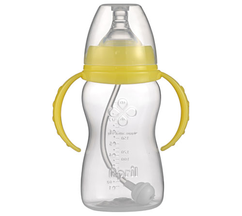 愛(ài)普麗寬口弧形PP奶瓶240ml黃色