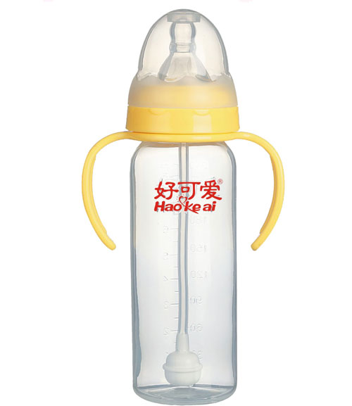 好可愛標(biāo)口自動吸管手柄直身奶瓶240ml