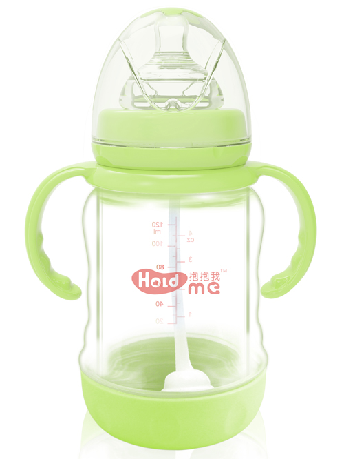 抱抱我寬口徑120ml高硼硅防爆帶柄玻璃奶瓶