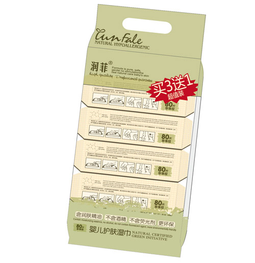 潤(rùn)菲嬰兒護(hù)膚濕巾四連包