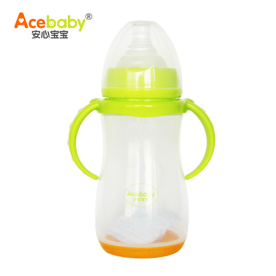 安心寶寶300ml寬口雙耳自動感溫PP奶瓶綠色