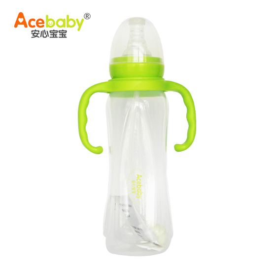 安心寶寶270ml標(biāo)口方圓適指形雙耳自動PP奶瓶綠色