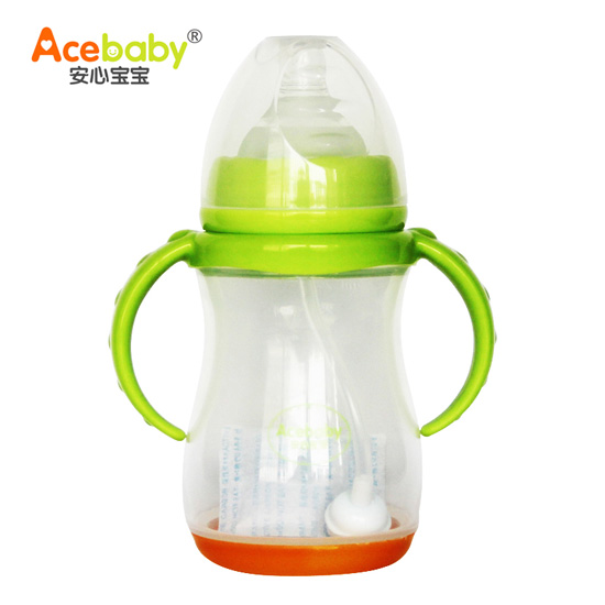 安心寶寶250ml寬口雙耳自動感溫PP奶瓶綠