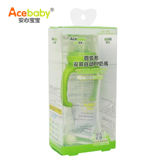 安心寶寶250ml標(biāo)口圓弧形雙耳自動(dòng)PP奶瓶
