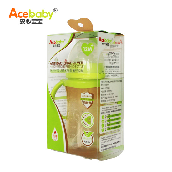 安心寶寶240ml寬口納米銀抗菌PP奶瓶綠色盒裝