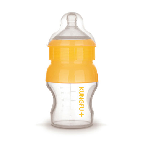 功夫?qū)氊惾枘z寬口徑弧形大奶瓶橙色