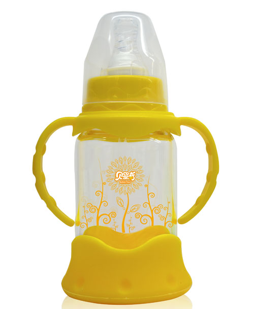貝嬰奇120m防爆感溫標(biāo)口晶鉆玻璃奶瓶黃色