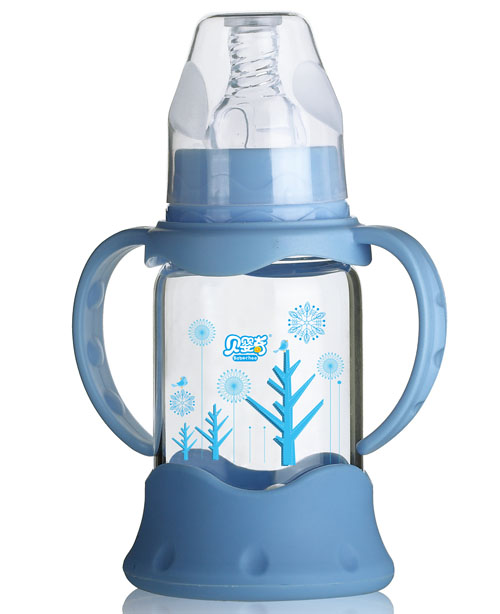 貝嬰奇120m防爆感溫標(biāo)口晶鉆玻璃奶瓶藍(lán)色