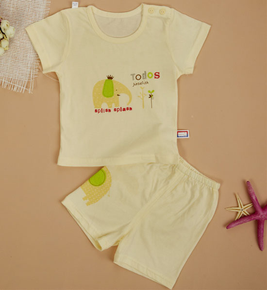 金色小魚純棉素色單面大象束口短袖肩開套