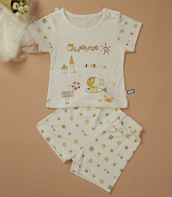 金色小魚麻塞爾纖維單面小魚短袖肩開套