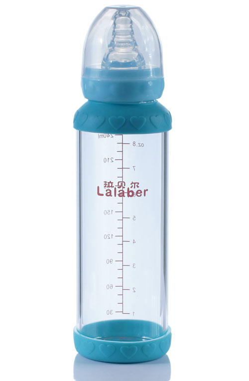 拉貝爾8安士標(biāo)準(zhǔn)口徑連藍(lán)色感溫保護(hù)環(huán)玻璃奶瓶
