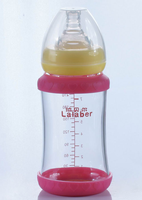 拉貝爾8安士寬口徑連紅色感溫保護環(huán)玻璃奶瓶