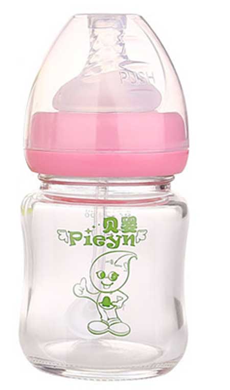 貝嬰玻璃奶瓶紅色無把