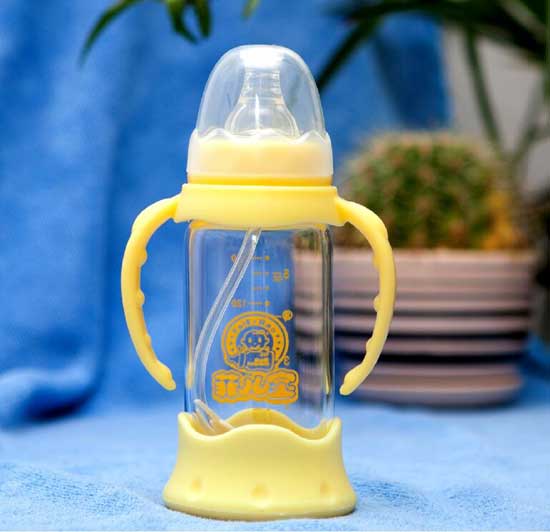 菲兒寶150毫升標口晶鉆防爆防脹氣玻璃奶瓶-(黃色)