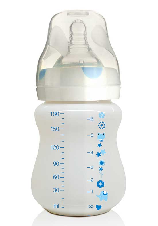 貝嬰奇180ml陶瓷奶瓶藍色刻度