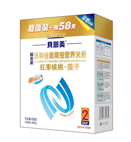 貝麗美紅棗核桃蓮子精細營養(yǎng)米粉408克盒裝