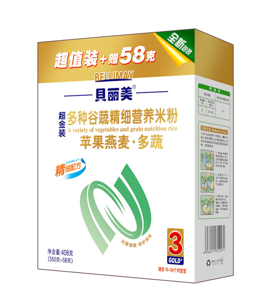 貝麗美蘋果燕麥多蔬精細(xì)營養(yǎng)米粉408克盒裝