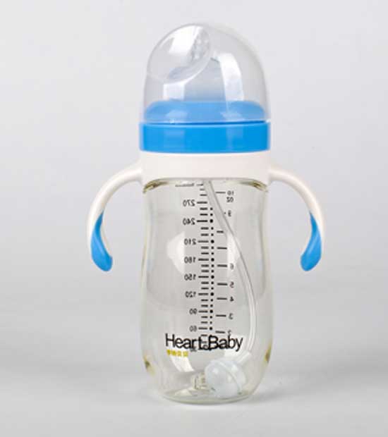 亨特貝貝寬口PPSU300ml藍色奶瓶帶手柄